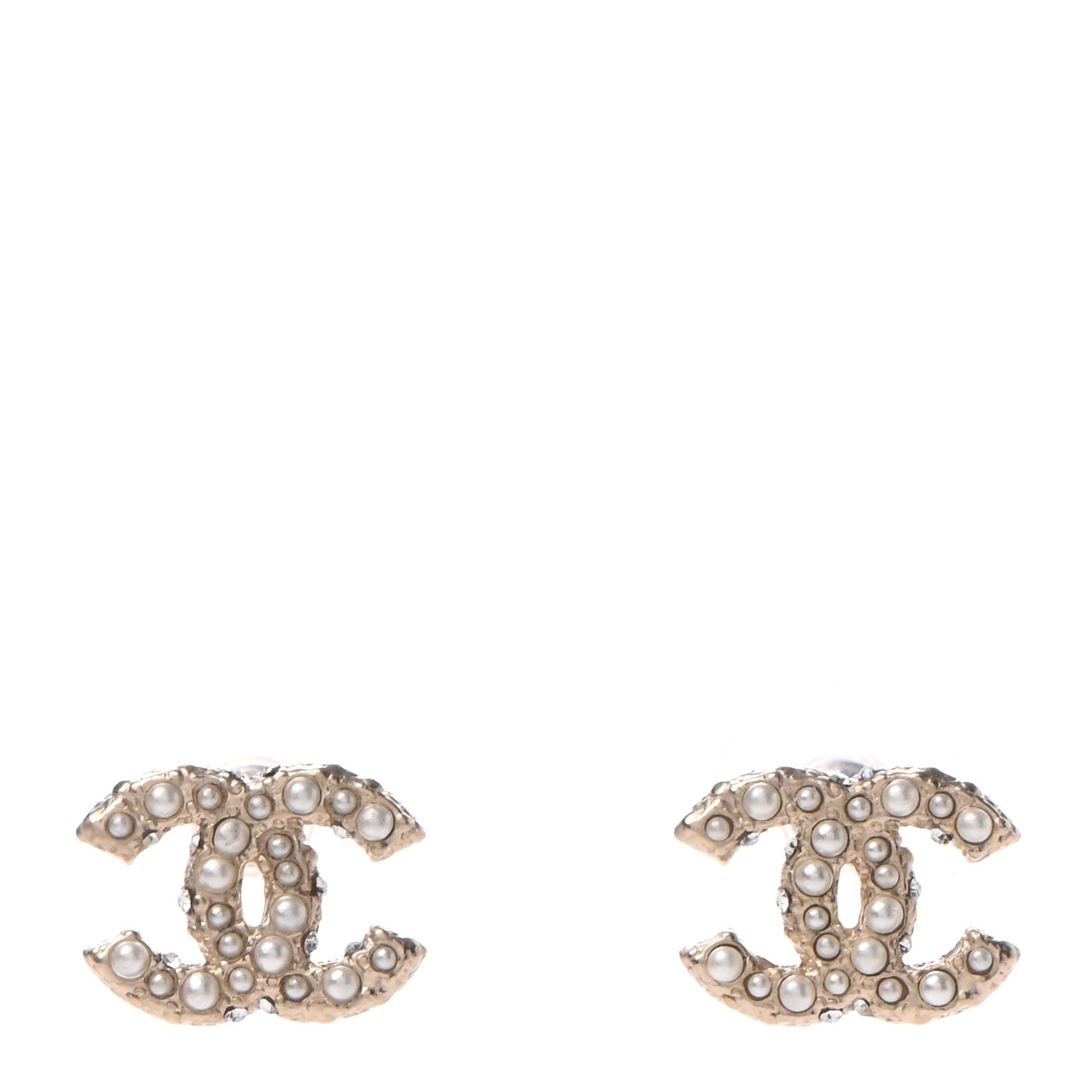 Pearl Crystal CC Earrings Light Gold