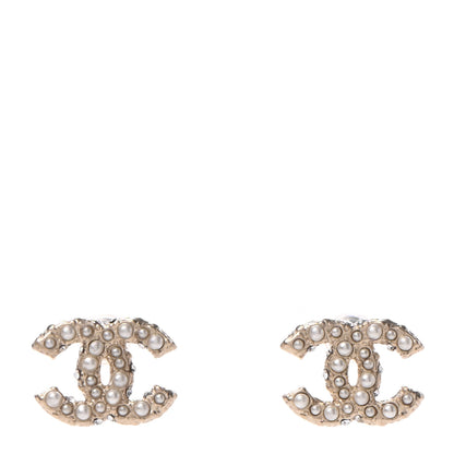 Chanel Pearl Crystal CC Earrings Light Gold 1 of 4