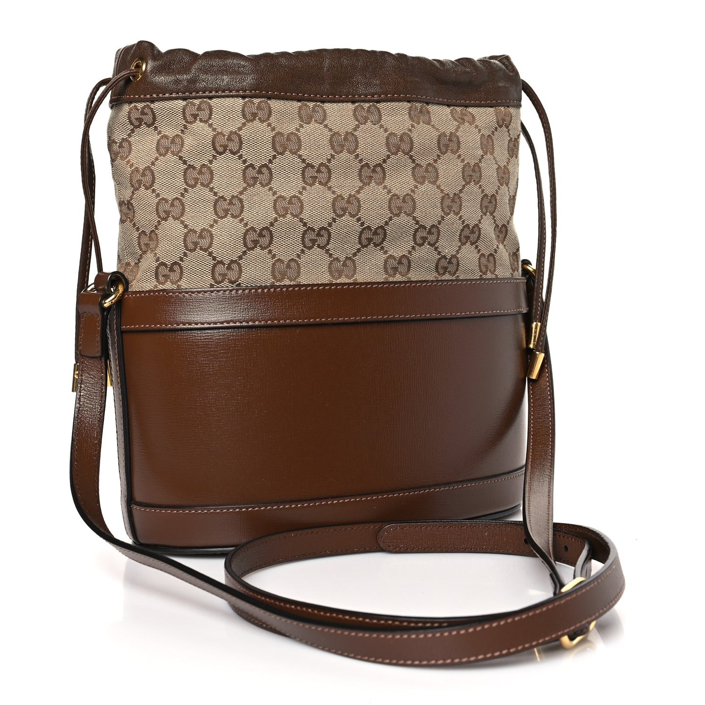 Monogram Textured Calfskin Horsebit 1955 Drawstring Bucket Bag Beige Brown Sugar