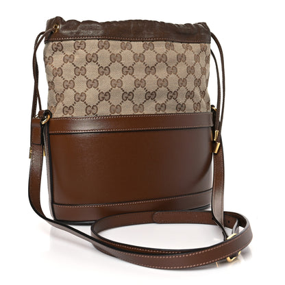 Gucci Monogram Textured Calfskin Horsebit 1955 Drawstring Bucket Bag Beige Brown Sugar 3 of 9