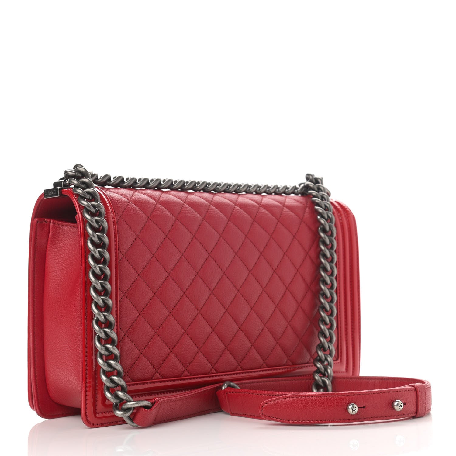 Chanel Goatskin Quilted Patent New Medium Duo Boy Flap Red 3 of 11