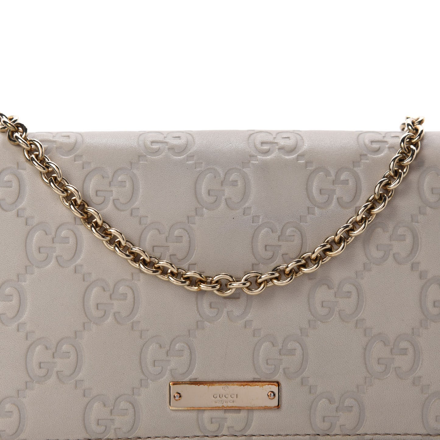 Guccissima Margaux Calfskin Metal Bar Chain Wallet Off White