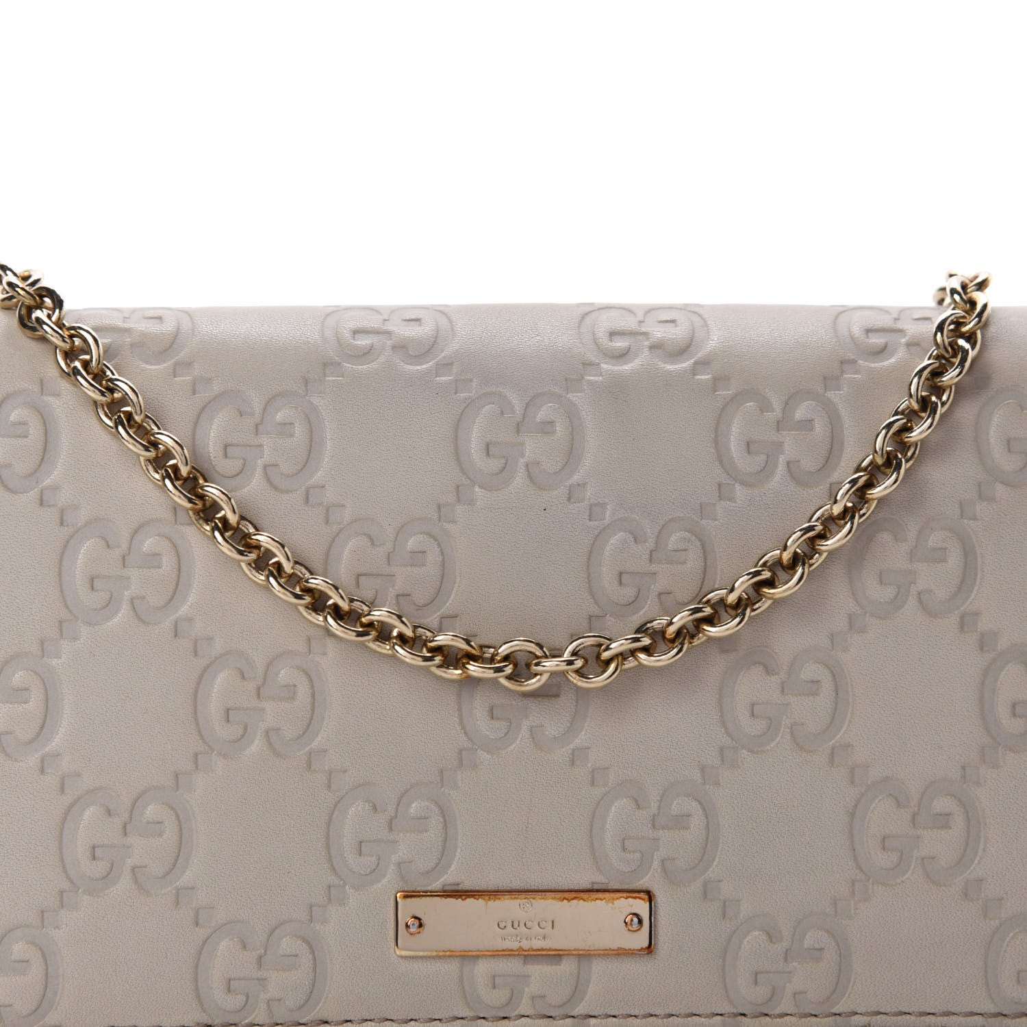 Gucci Guccissima Margaux Calfskin Metal Bar Chain Wallet Off White 15 of 16