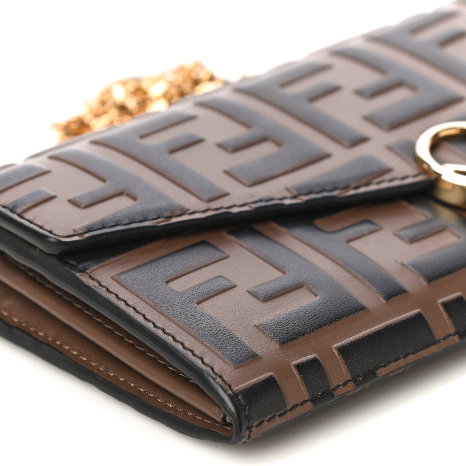 Fendi Vitello Soft F is Fendi Bi-Color FF 1974 Embossed Continental Envelope Wallet On Chain Maya Black 6 of 15