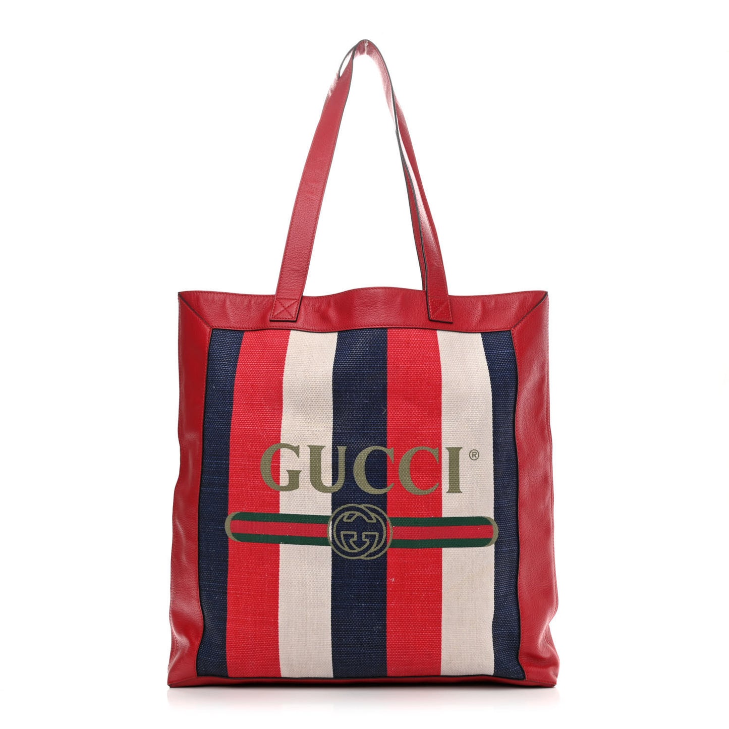 Canvas Calfskin Sylvie Stripe Logo Mens Tote Red White Blue