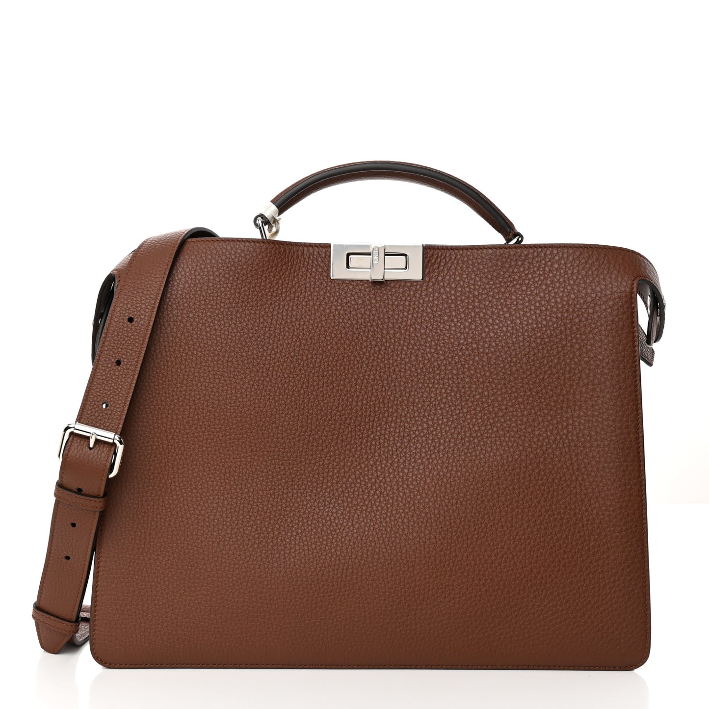 Cuoio Romano Vitello Cover Glazed Fabric Bi-Color FF 1974 Medium Peekaboo I SEE U Satchel Ghianda Saddler Tobacco Moro