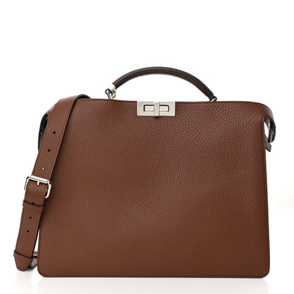 Fendi Cuoio Romano Vitello Cover Glazed Fabric Bi-Color FF 1974 Medium Peekaboo I SEE U Satchel Ghianda Saddler Tobacco Moro 3 of 14