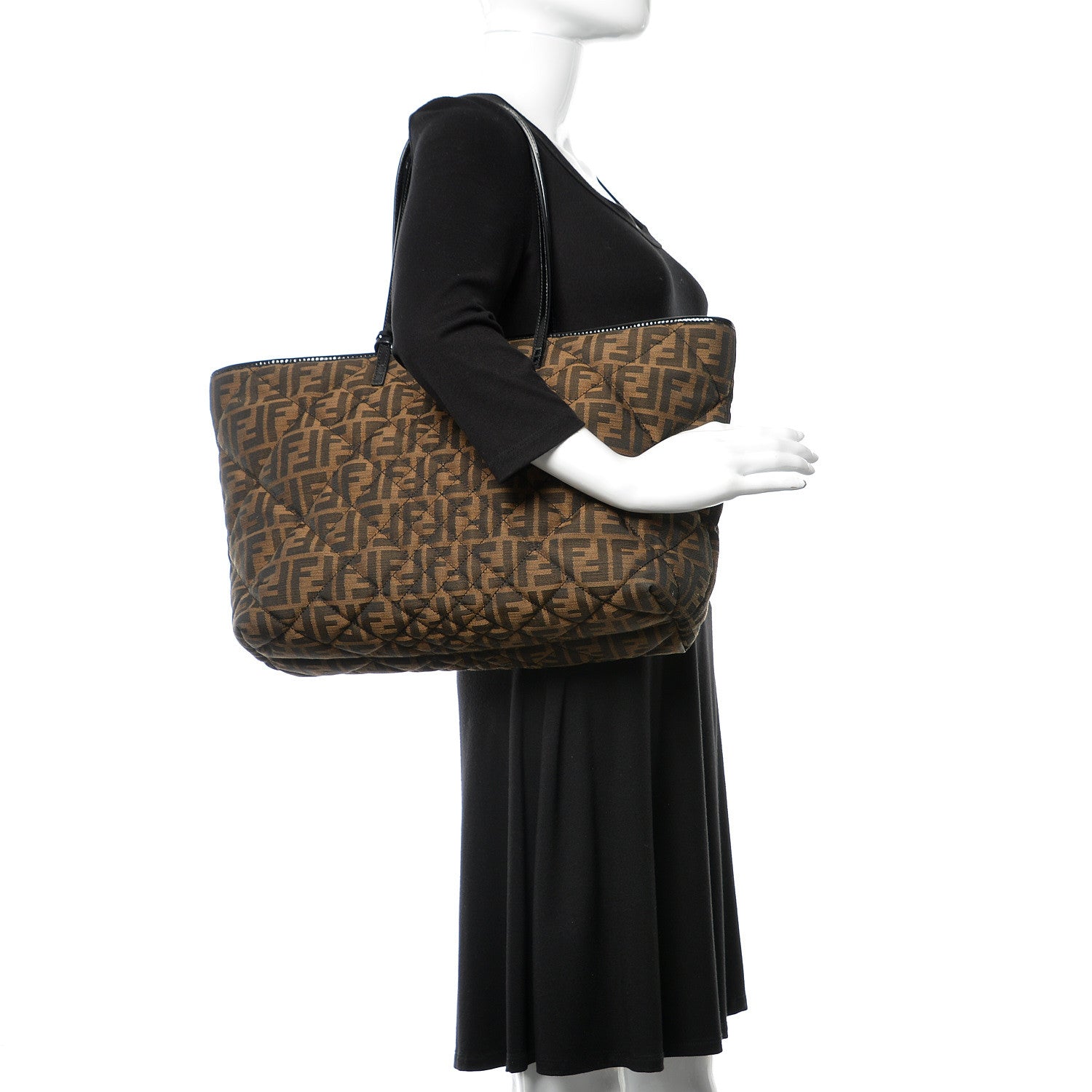 Fendi Zucca Quilted Medium Roll Tote Tobacco Black 3 of 10