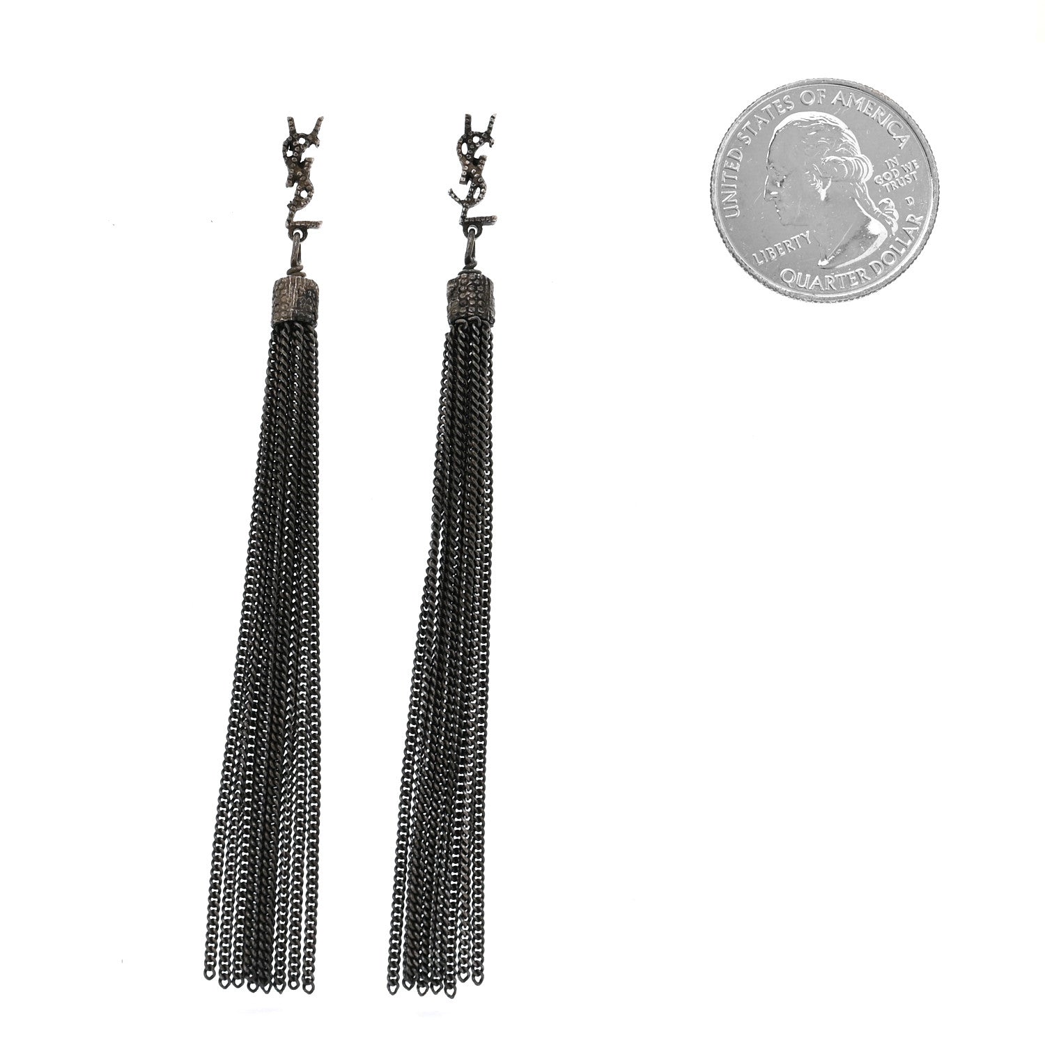 Saint Laurent Metal Monogram Loulou Tassel Earrings Silver 2 of 4