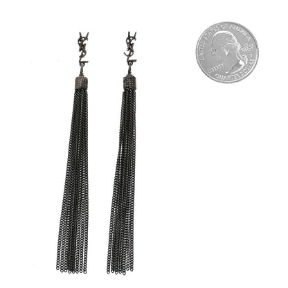 Saint Laurent Metal Monogram Loulou Tassel Earrings Silver 2 of 4