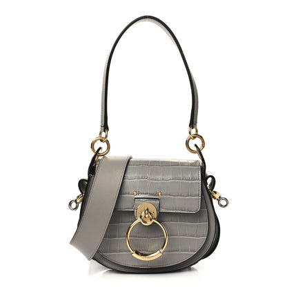 Chloe Calfskin Crocodile Embossed Small Tess Bag Stormy Gray 1 of 6