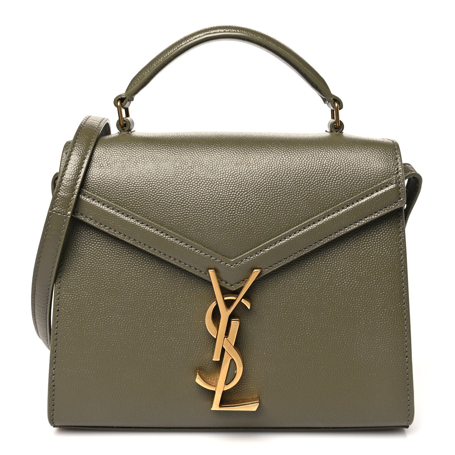 Saint Laurent Grain de Poudre Mini Classic Monogram Cassandra Top Handle Olive 1 of 10