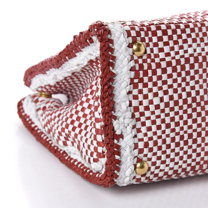 Prada Goatskin Woven Tote Red White 6 of 10