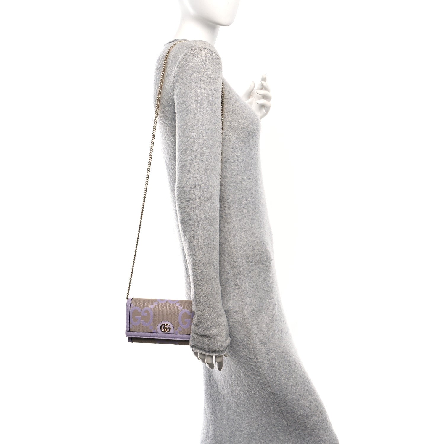 Gucci Monogram Jumbo GG Textured Dollar Calfskin Ophidia Continental Wallet On Chain Beige Lapis 3 of 11