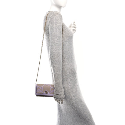 Gucci Monogram Jumbo GG Textured Dollar Calfskin Ophidia Continental Wallet On Chain Beige Lapis 3 of 11
