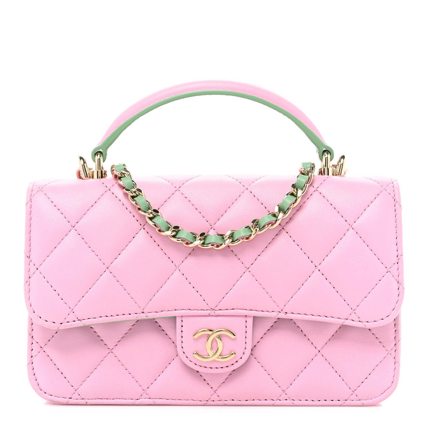 Chanel Lambskin Quilted Flap Phone Holder With Chain Lilac Light Green 1 of 14