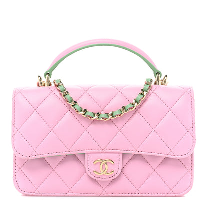 Chanel Lambskin Quilted Flap Phone Holder With Chain Lilac Light Green 1 of 14