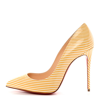 Christian Louboutin Patent Pigalle Follies Stripes 100 Pumps 38 Banana White 1 of 14