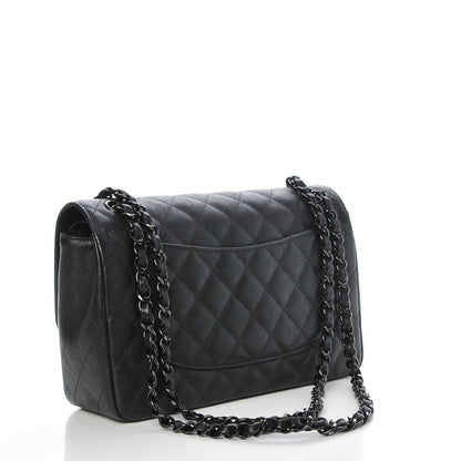 Chanel Crumpled Calfskin Quilted Jumbo Double Flap So Black 3 of 8