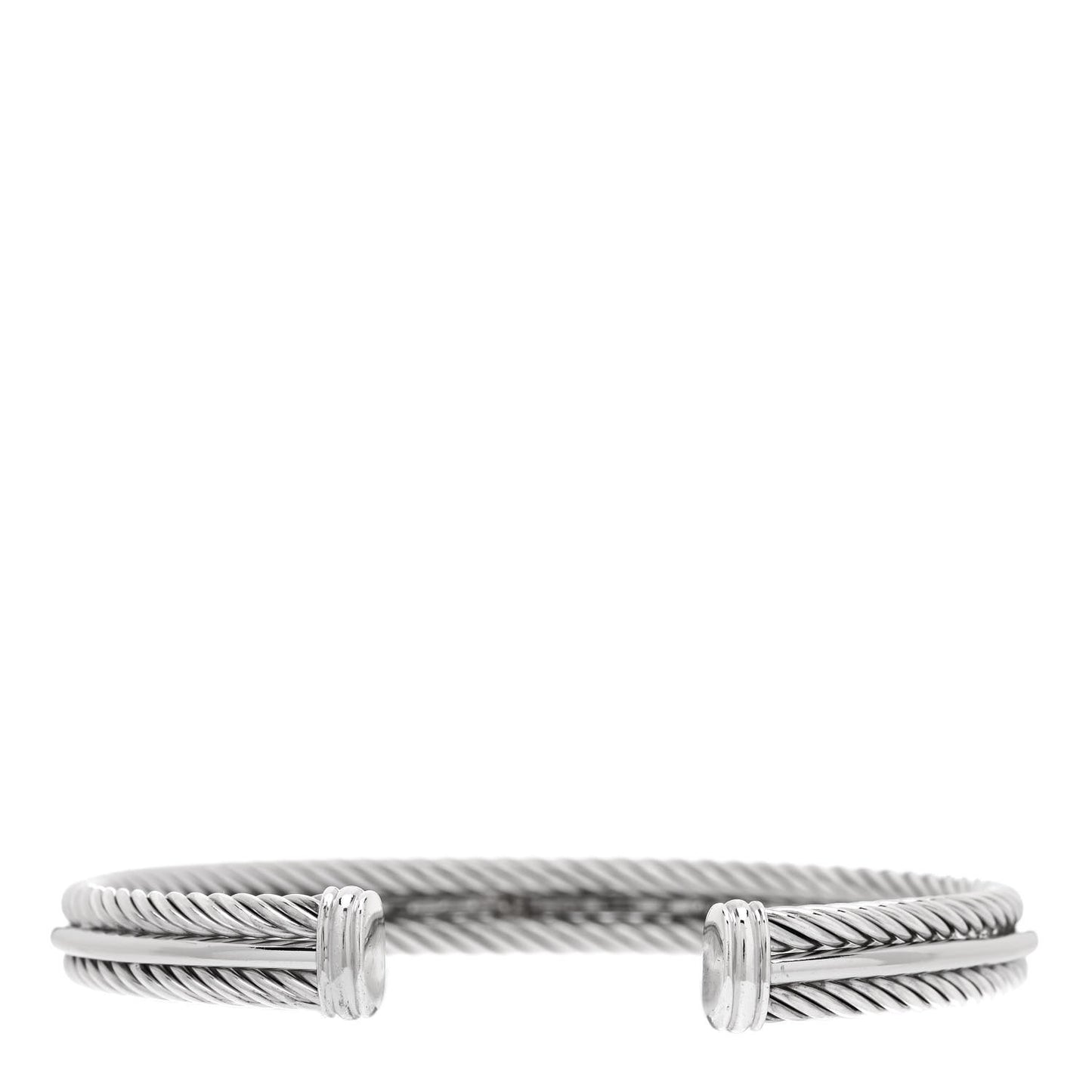 Sterling Silver 14K White Gold Diamond 7mm Cable Classics Cuff Bracelet