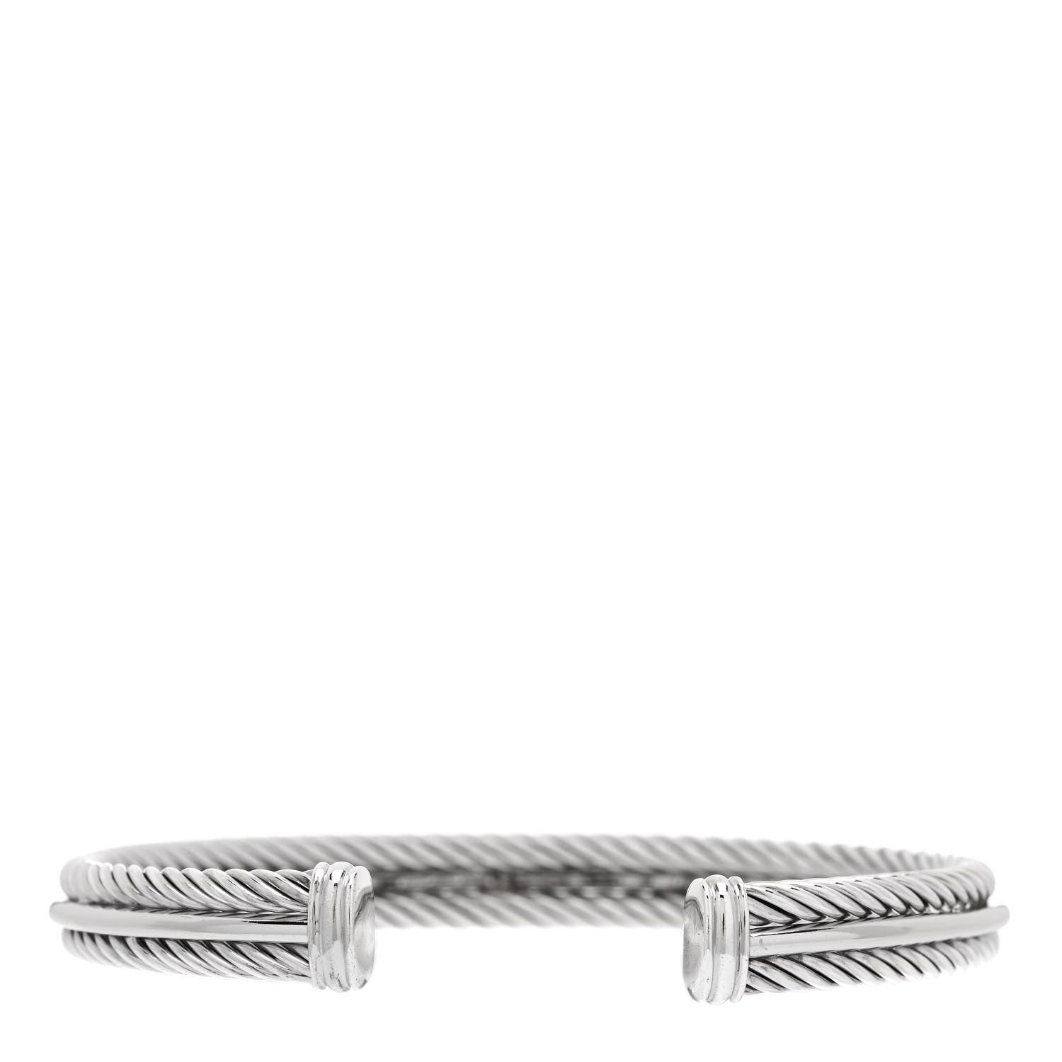 David Yurman Sterling Silver 14K White Gold Diamond 7mm Cable Classics Cuff Bracelet 2 of 4