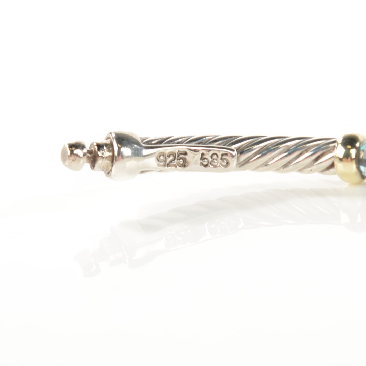 Sterling Silver 14K Yellow Gold Blue Topaz Beaded 4mm Cable Bracelet