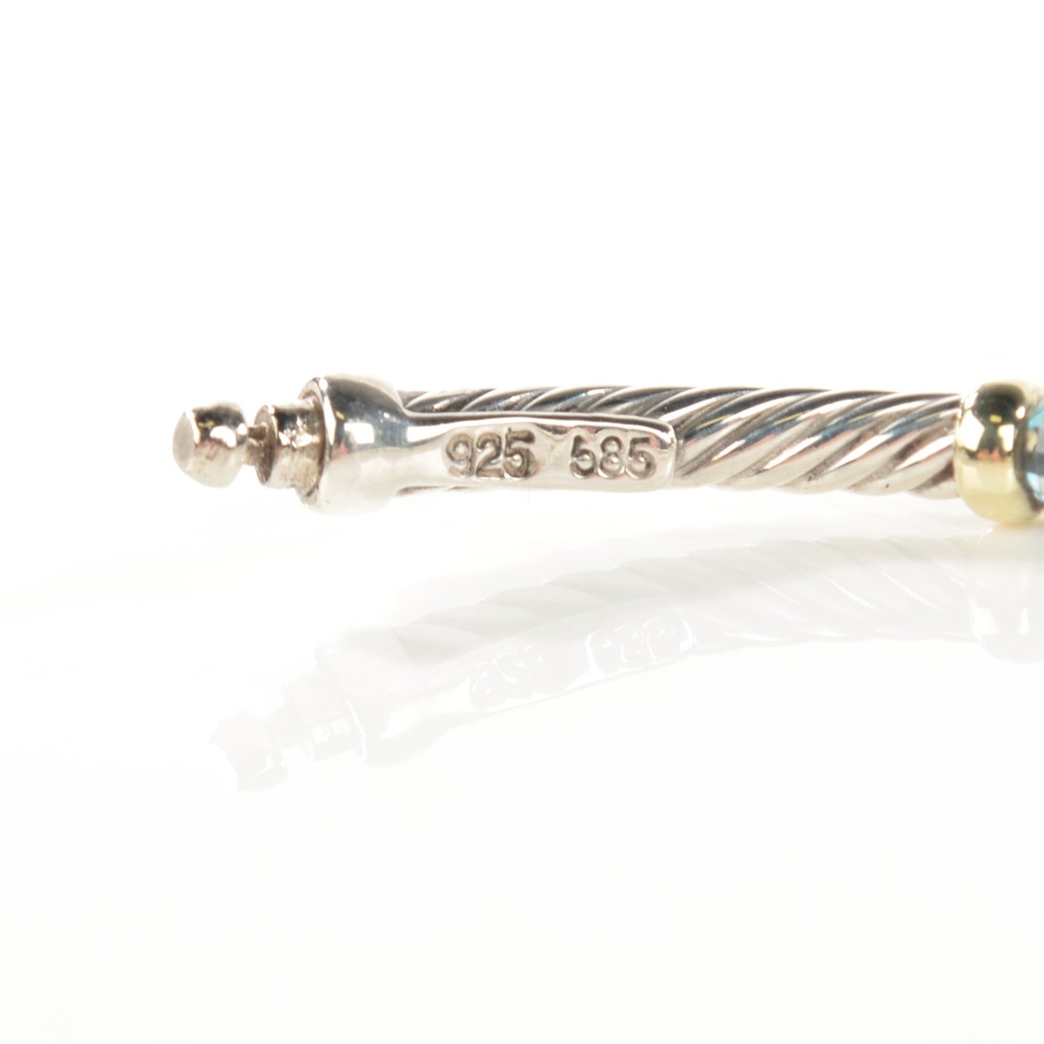 David Yurman Sterling Silver 14K Yellow Gold Blue Topaz Beaded 4mm Cable Bracelet 5 of 6