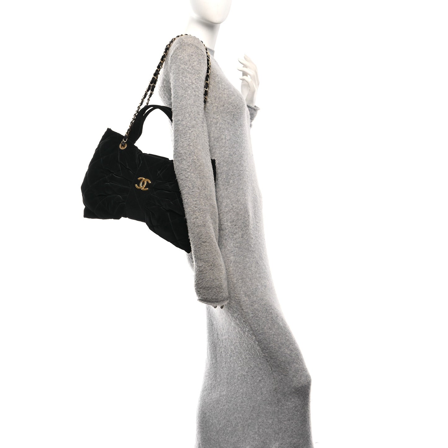 Velvet Effect Nylon Quilted Bow Bag Black