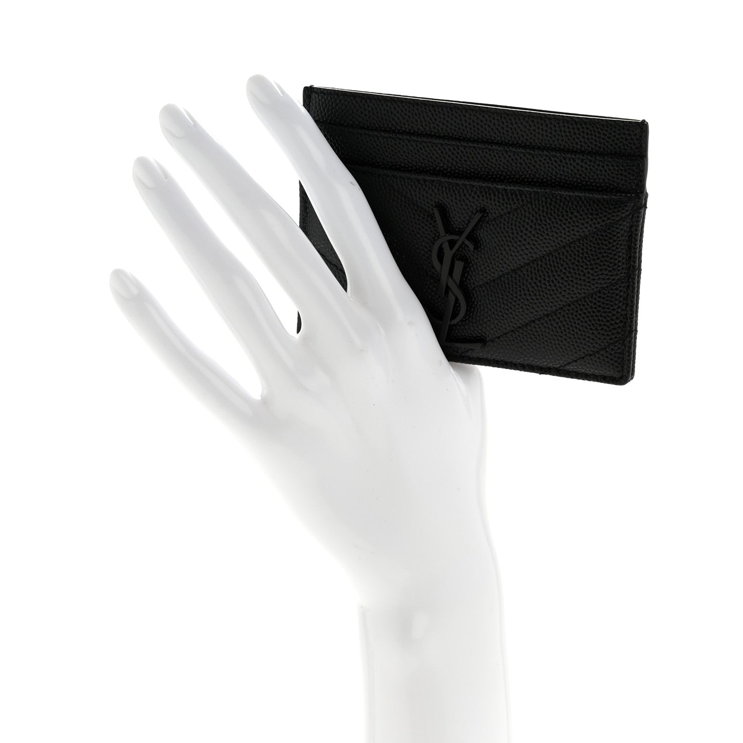 Saint Laurent Grain De Poudre Matelasse Chevron Monochrome Monogram Credit Card Case Black 2 of 8