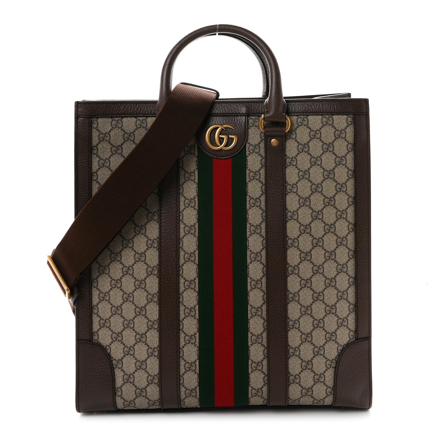 GG Supreme Monogram Web Textured Dollar Calfskin Medium Ophidia Tote Brown