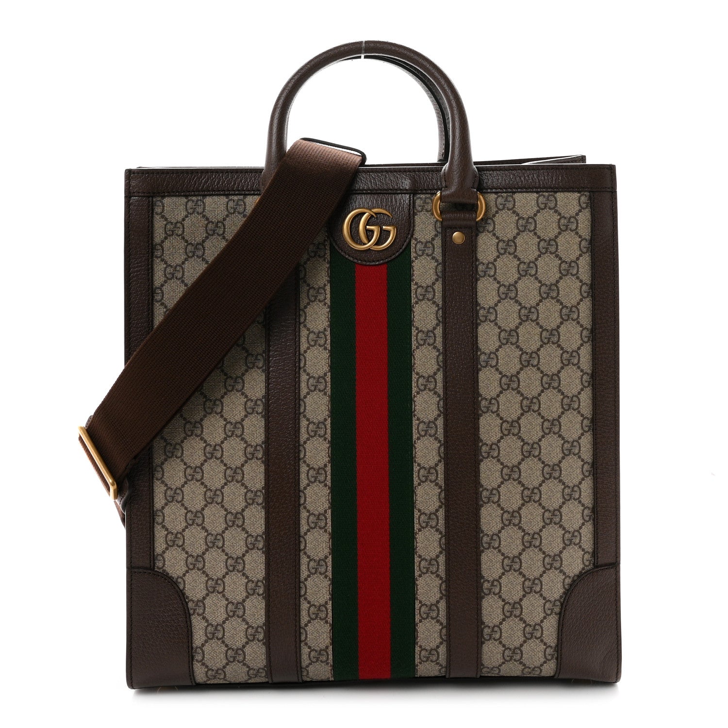 Gucci GG Supreme Monogram Web Textured Dollar Calfskin Medium Ophidia Tote Brown 1 of 10