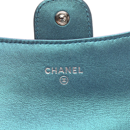 Chanel Iridescent Lambskin Quilted Flap Card Holder Turquoise 6 of 8