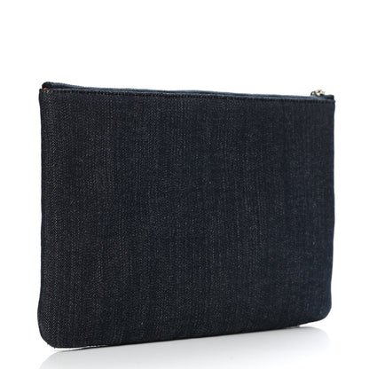 Chanel Denim Medium Deauville Pouch Clutch Blue Orange 3 of 8