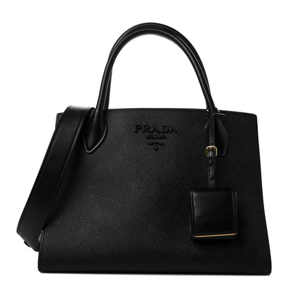 Prada Saffiano Cuir Calfskin Medium Monochrome Top Handle Tote Black 1 of 7