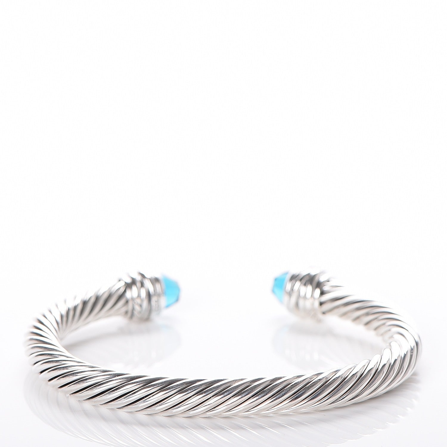 David Yurman Sterling Silver Diamond Blue Topaz 7mm Cable Classics Crossover Bracelet 3 of 5