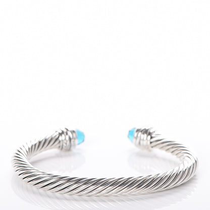 David Yurman Sterling Silver Diamond Blue Topaz 7mm Cable Classics Crossover Bracelet 3 of 5