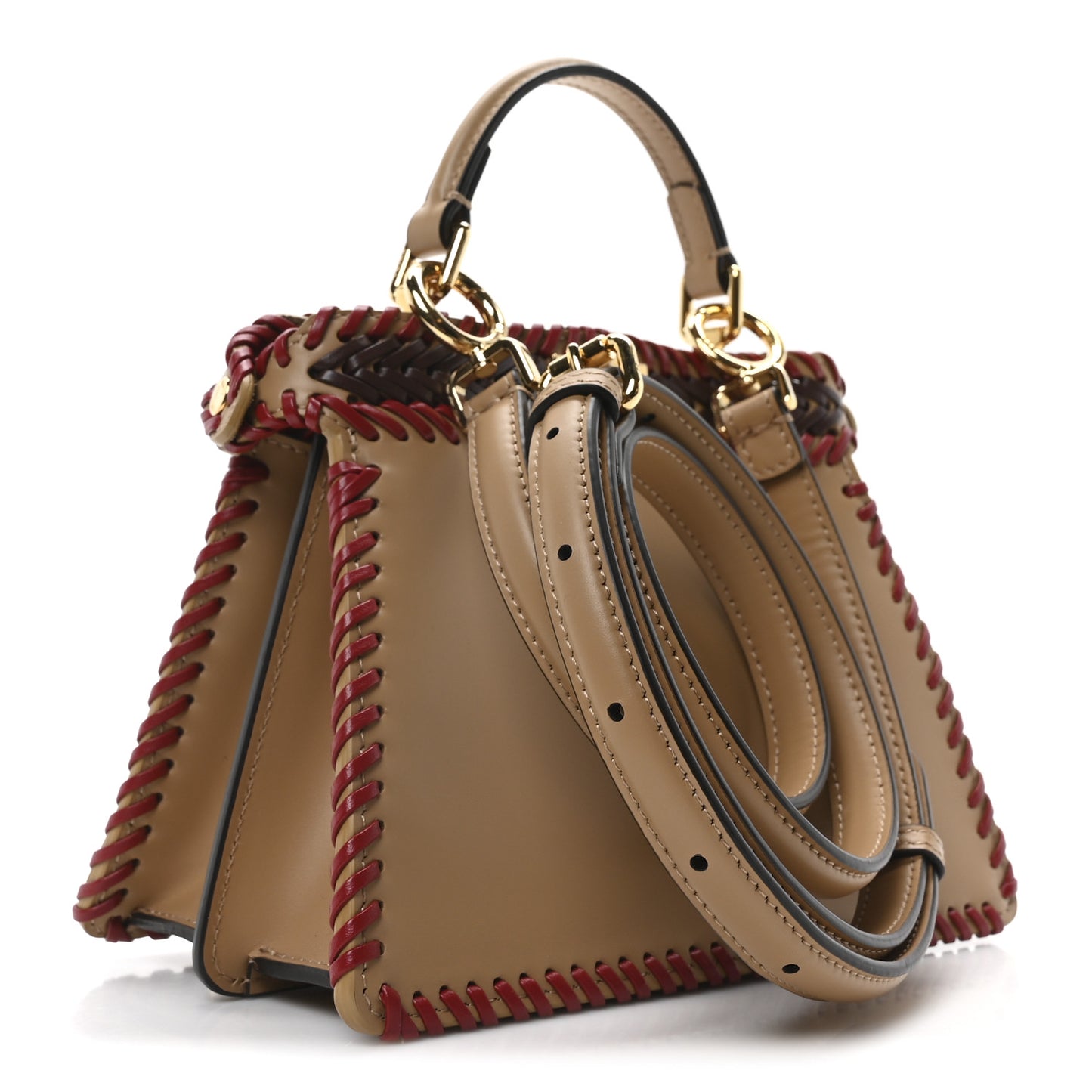 Vitello King Shiny Nappa Intreccio Petite Peekaboo I SEE U Satchel Miel Mogano Rosa Fragola