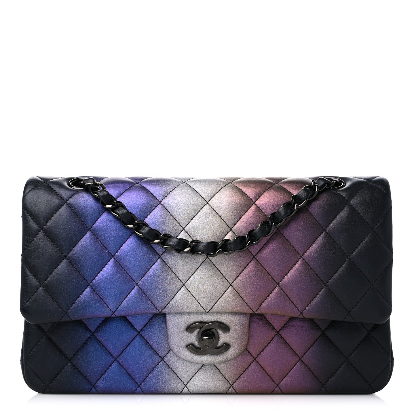 Calfskin Quilted Ombre Medium Double Flap Black