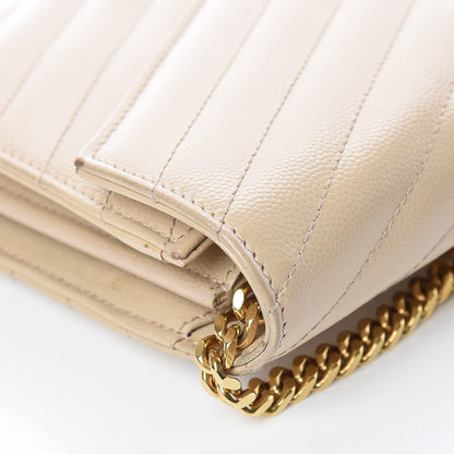 Saint Laurent Grain De Poudre Matelasse Chevron Monogram Chain Wallet Nude Powder 13 of 15