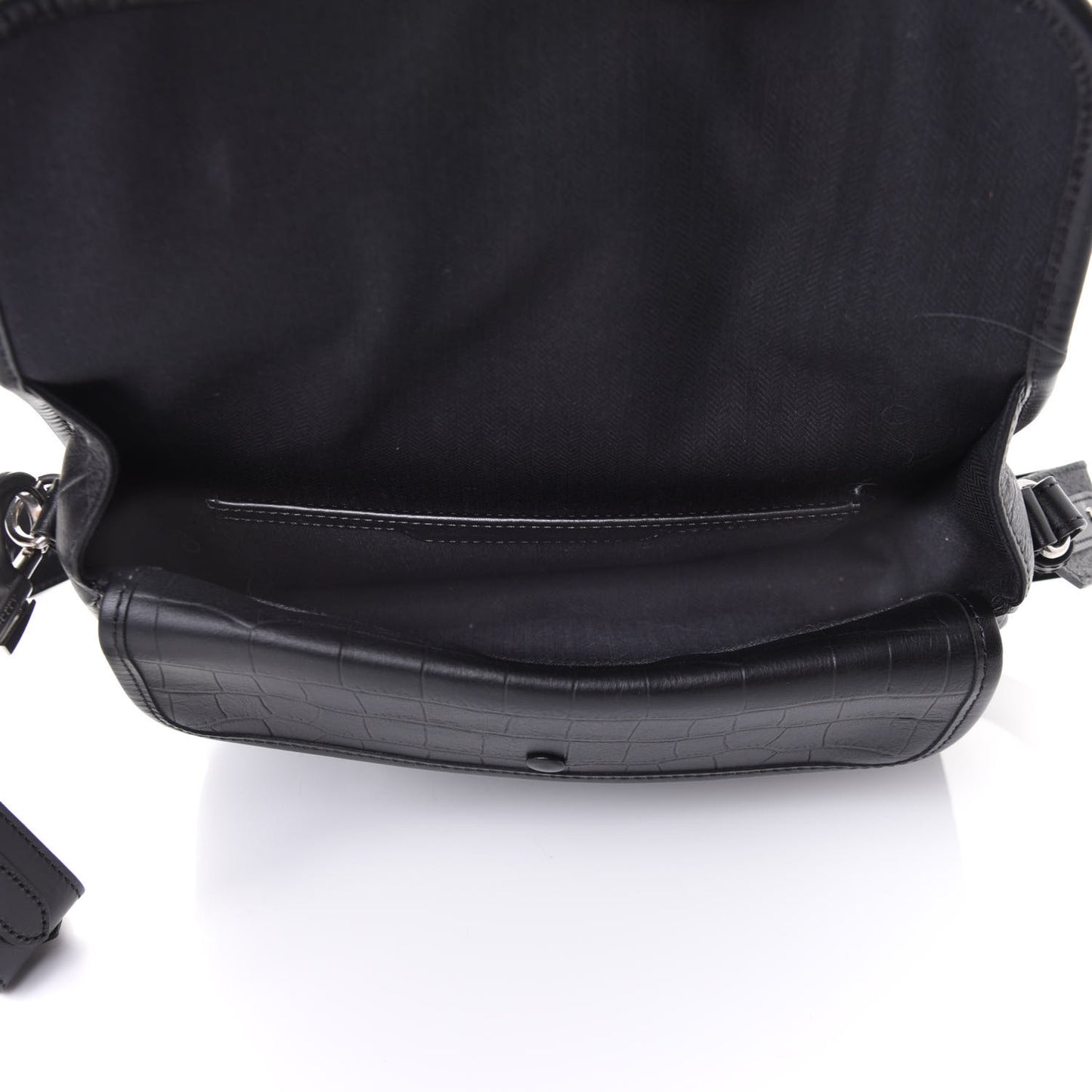 x ACNE STUDIOS Crocodile Embossed Calfskin Messenger Bag Black