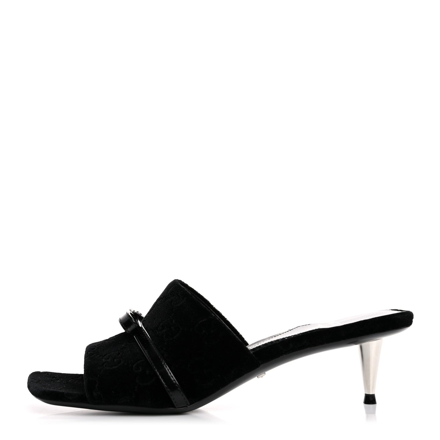 New Velvet Ashmir Regent Calfskin GG Monogram Square Toe Bow 45mm Slide Sandals 35.5 Black
