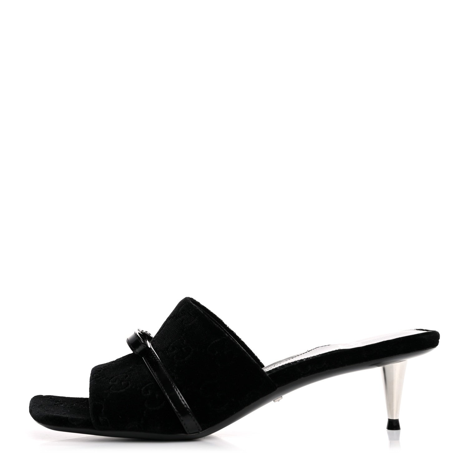 Gucci New Velvet Ashmir Regent Calfskin GG Monogram Square Toe Bow 45mm Slide Sandals 35.5 Black 1 of 10