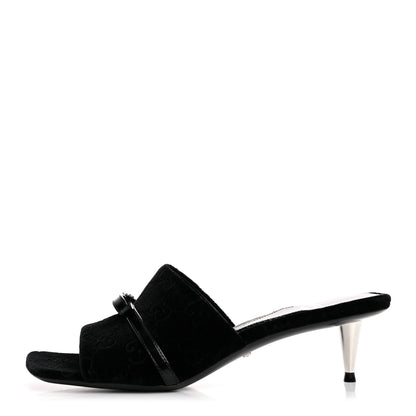 Gucci New Velvet Ashmir Regent Calfskin GG Monogram Square Toe Bow 45mm Slide Sandals 35.5 Black 1 of 10