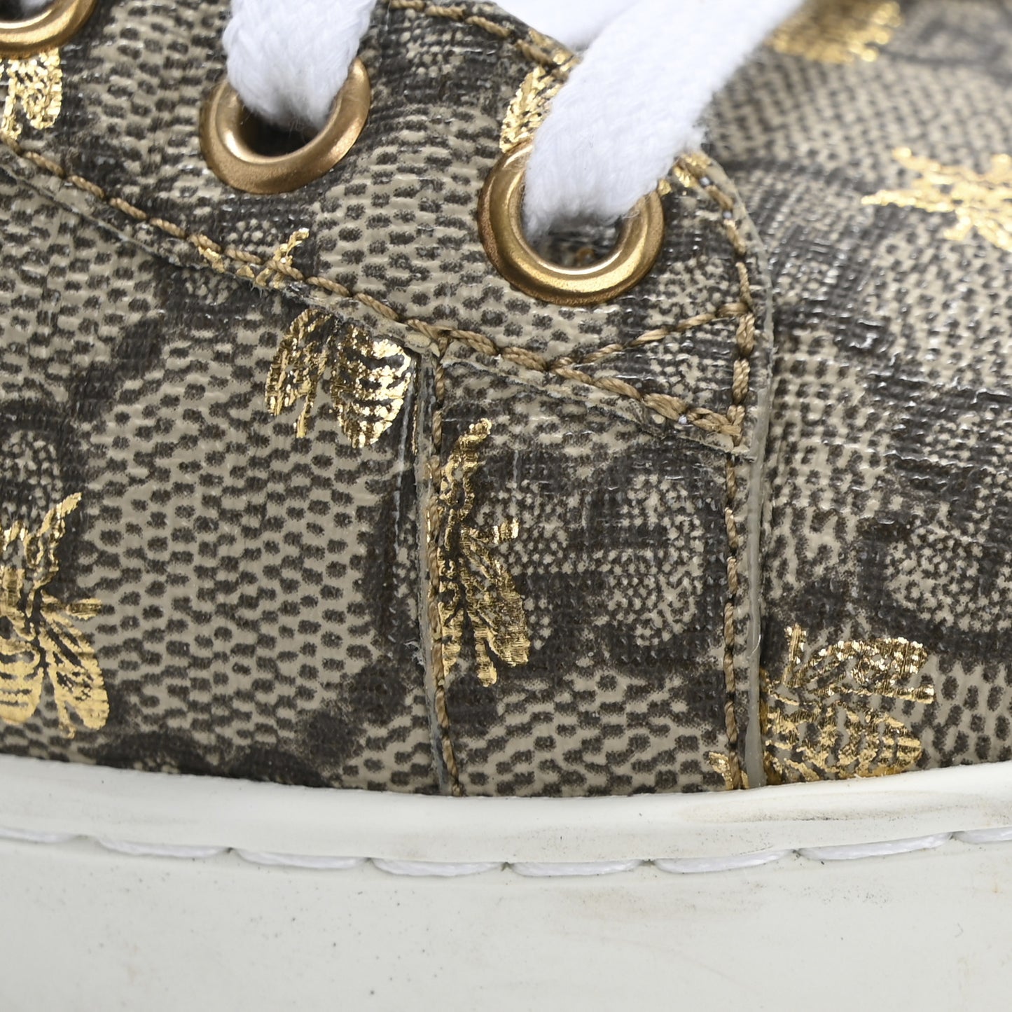 GG Supreme Monogram Bees Ayers Web Womens Ace Sneakers 38.5 Beige Oro Green Red