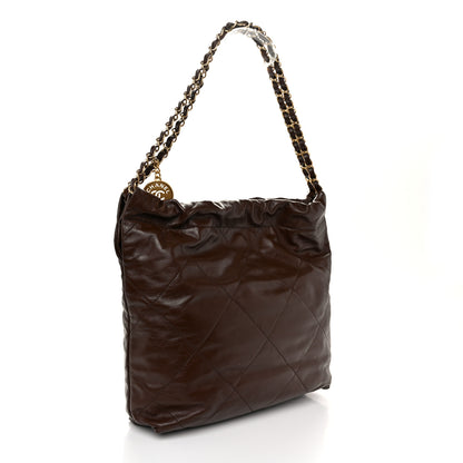 Chanel Shiny Calfskin Quilted Small Chanel 22 Dark Brown 4 of 11