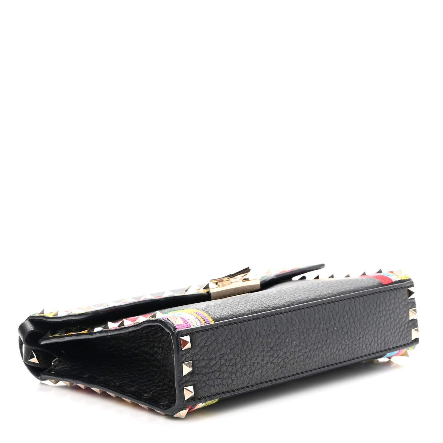 Valentino Garavani Pebbled Calfskin Embroidered Medium Rockstud Flip Lock Crossbody Bag Black 4 of 10
