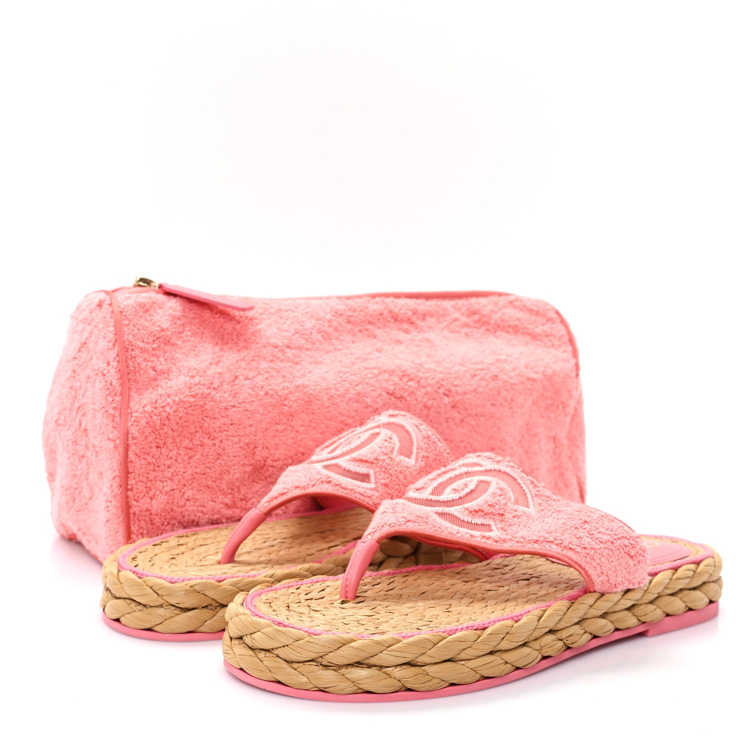 Chanel Terry Cloth Raffia CC Logo Thong Sandals 39 Pink 11 of 11