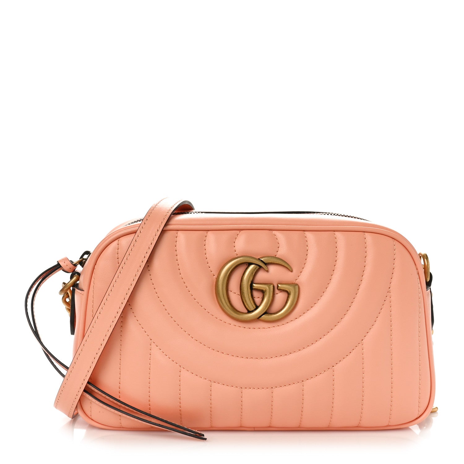 Gucci Calfskin Vertical Ring Matelasse Small GG Marmont Chain Shoulder Bag Peachy Chic 1 of 8