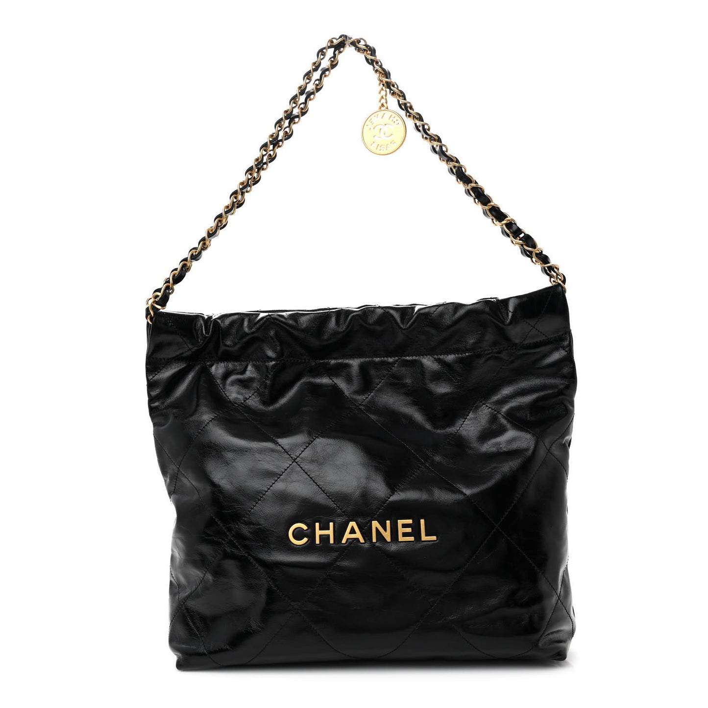 Shiny Calfskin Quilted Small Chanel 22 Black