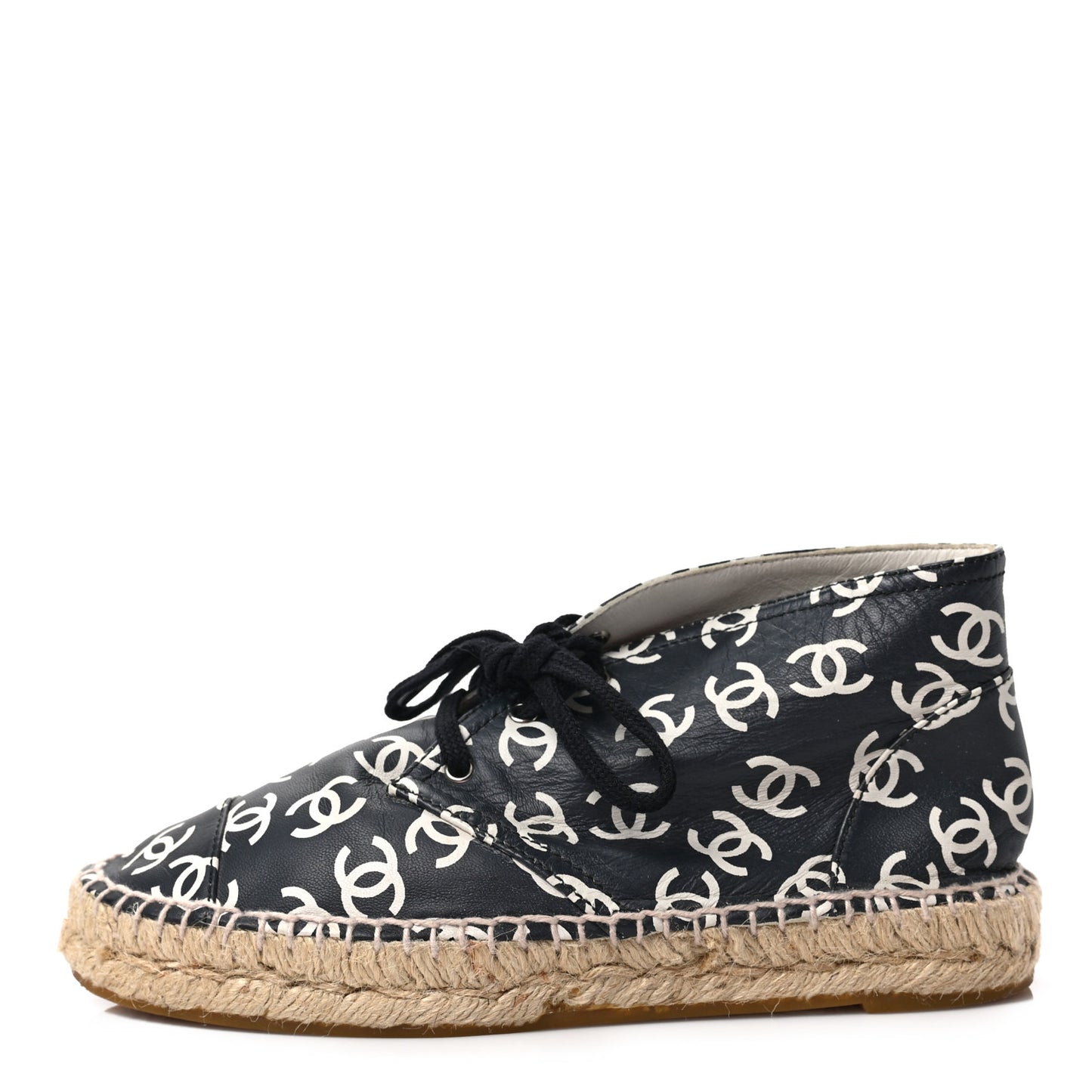 Lambskin Printed CC Lace Up Espadrilles 35 Black White